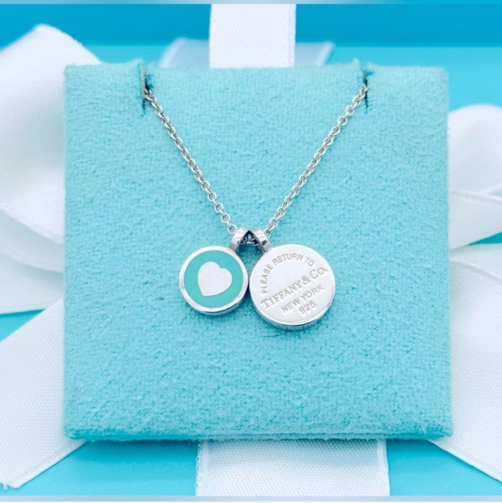 Authentic RT Tiffany & Co. Small Circles Duo Enamel Pendant Adjustable Necklace - Picture 1 of 11